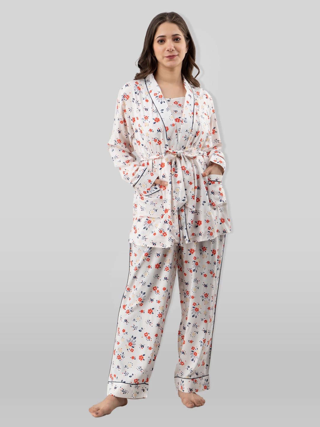

PRETTY LOVING THING Women White & Grey Printed Night suit