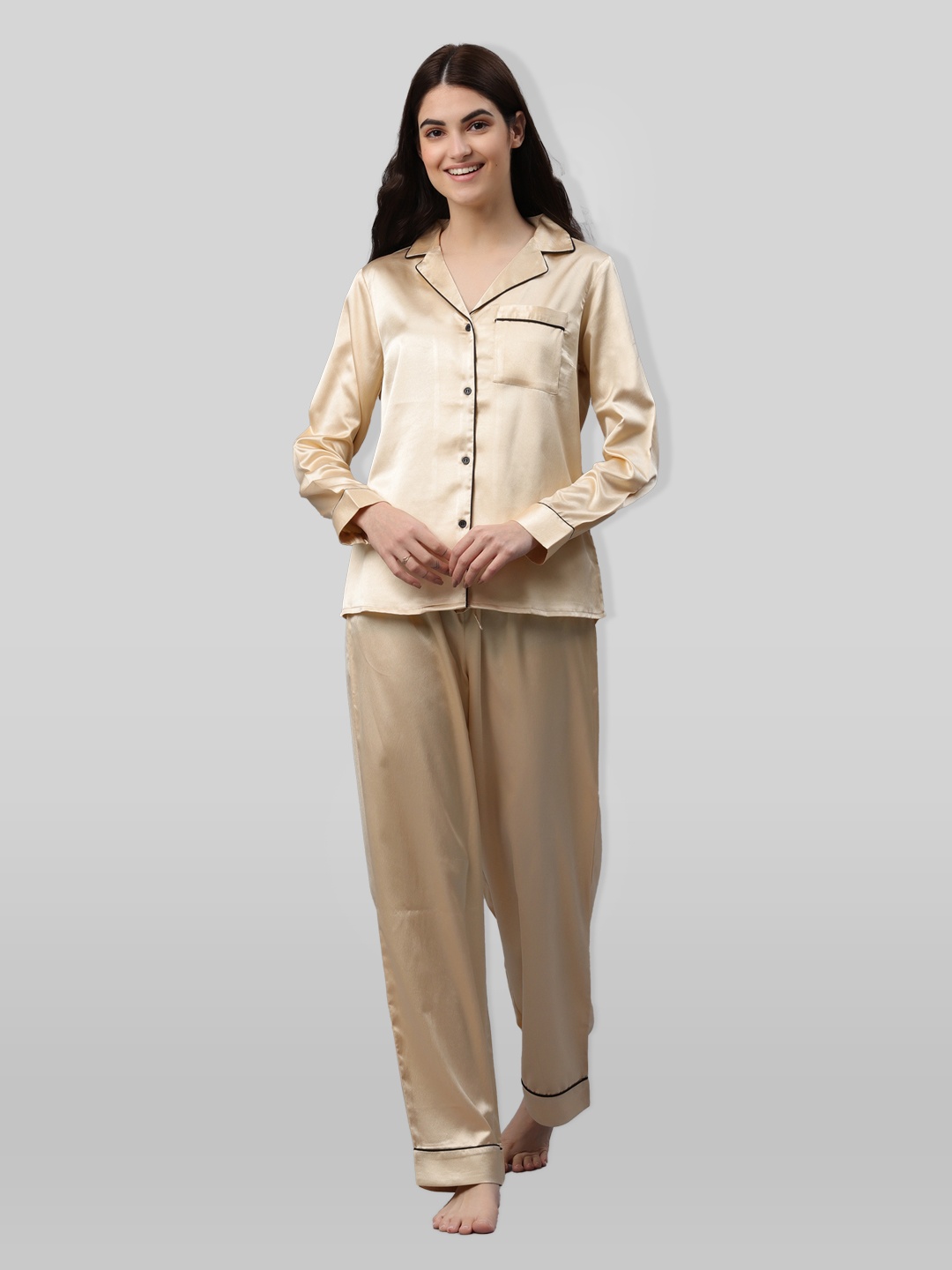 

PRETTY LOVING THING Women Gold-Toned & Black Night suit
