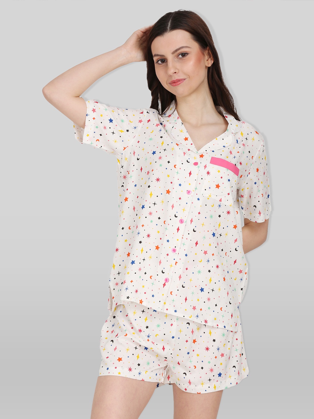 

PRETTY LOVING THING Women White & Pink Rayon Printed Night suit Set PLTPJST02WHITE_XS