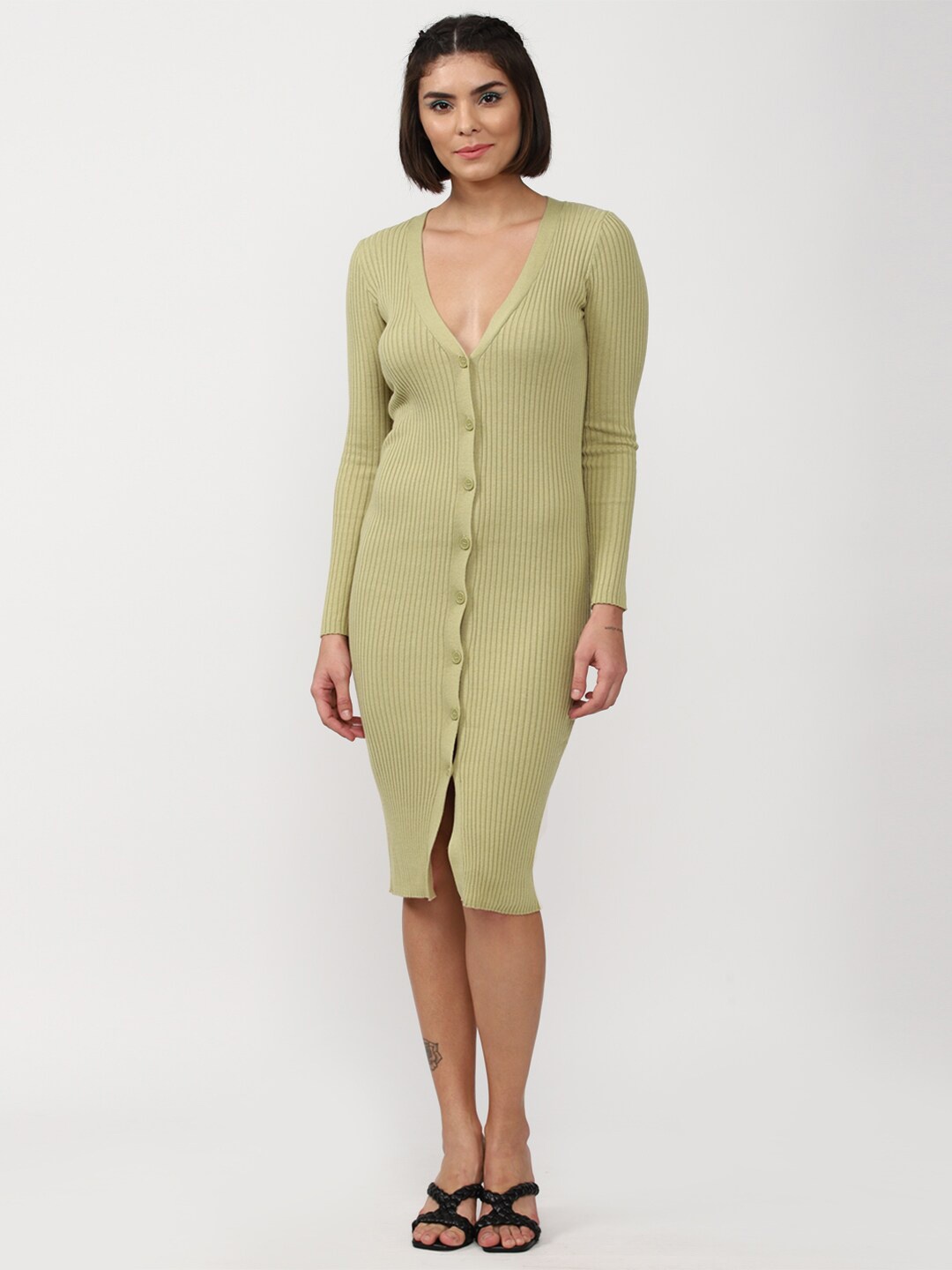 

FOREVER 21 Green Striped Jumper Midi Dress
