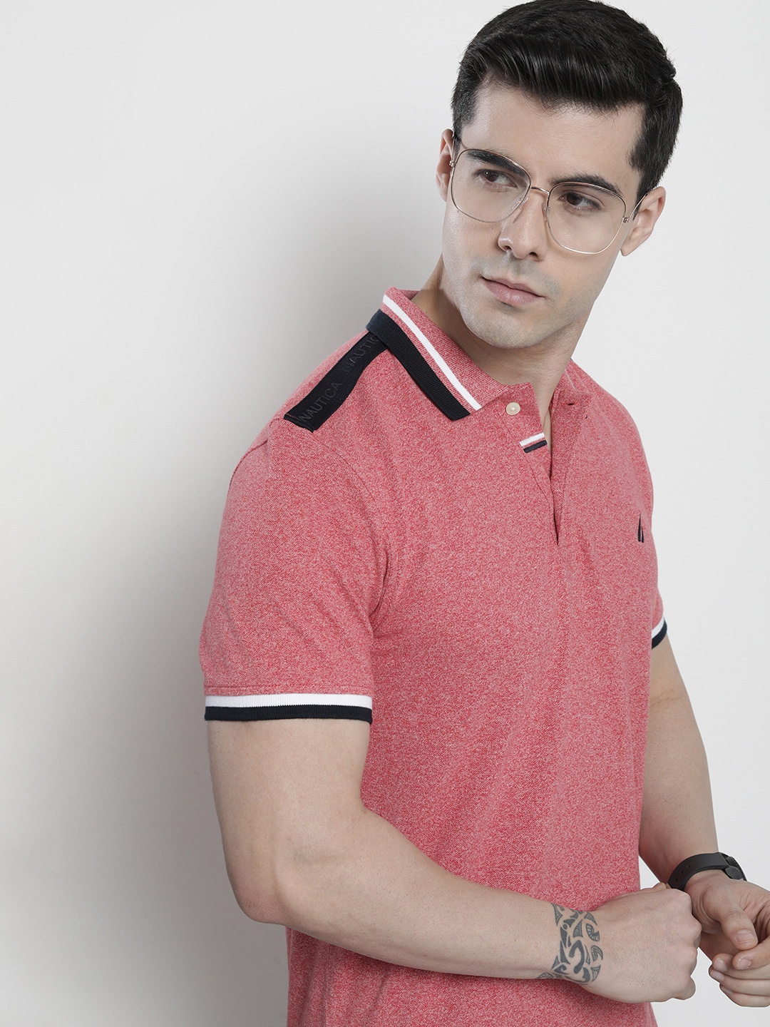 

Nautica Men Solid Polo Collar Pure Cotton T-shirt, Red