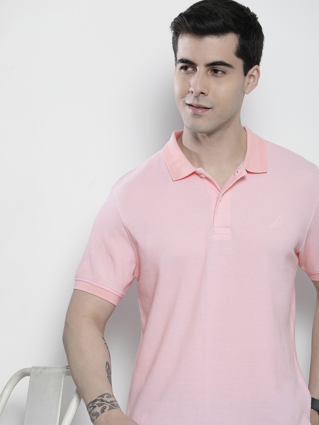 

Nautica Men Pure Cotton Polo Collar T-shirt, Pink