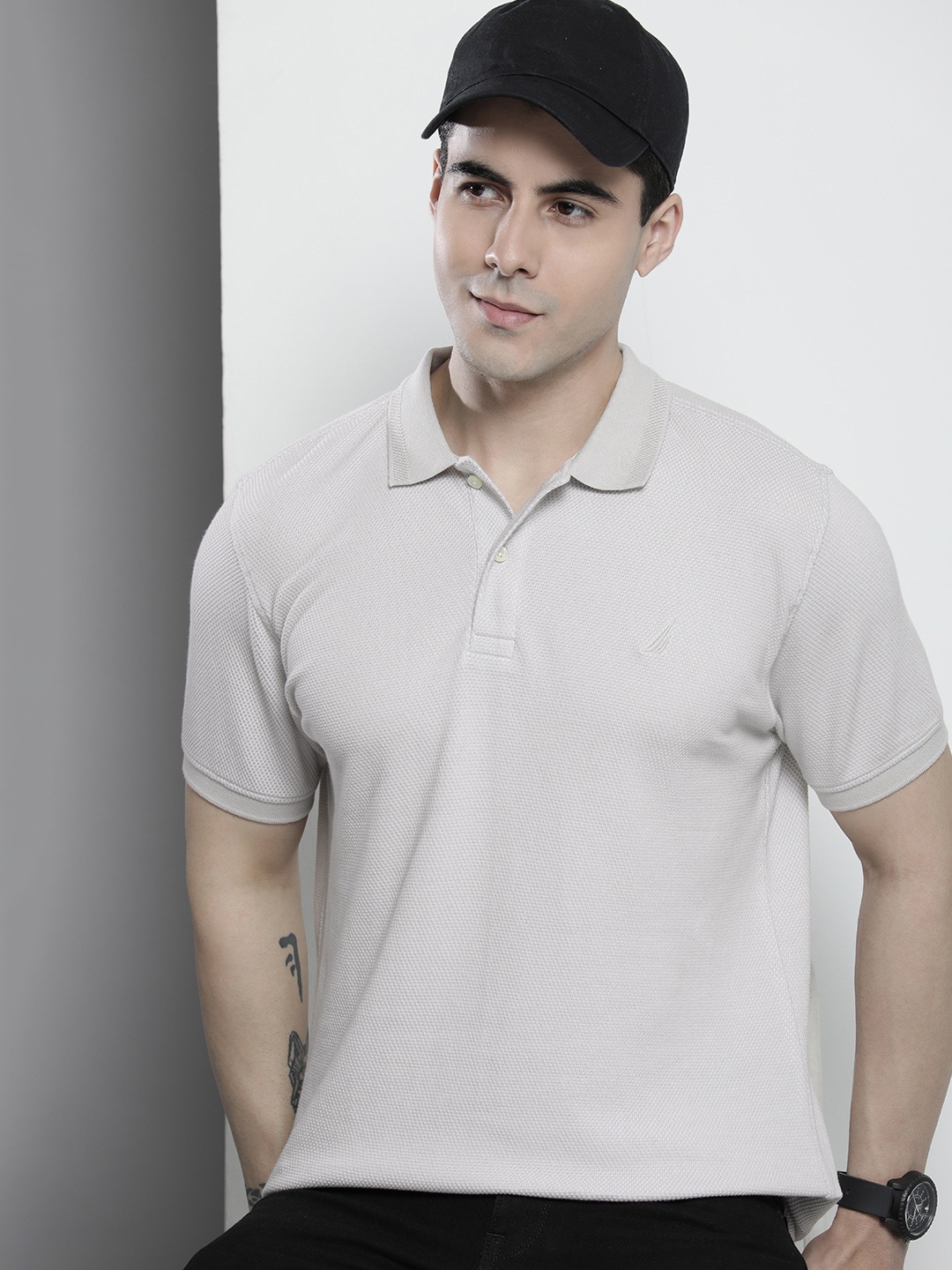 

Nautica Men Pure Cotton Polo Collar T-shirt, Grey