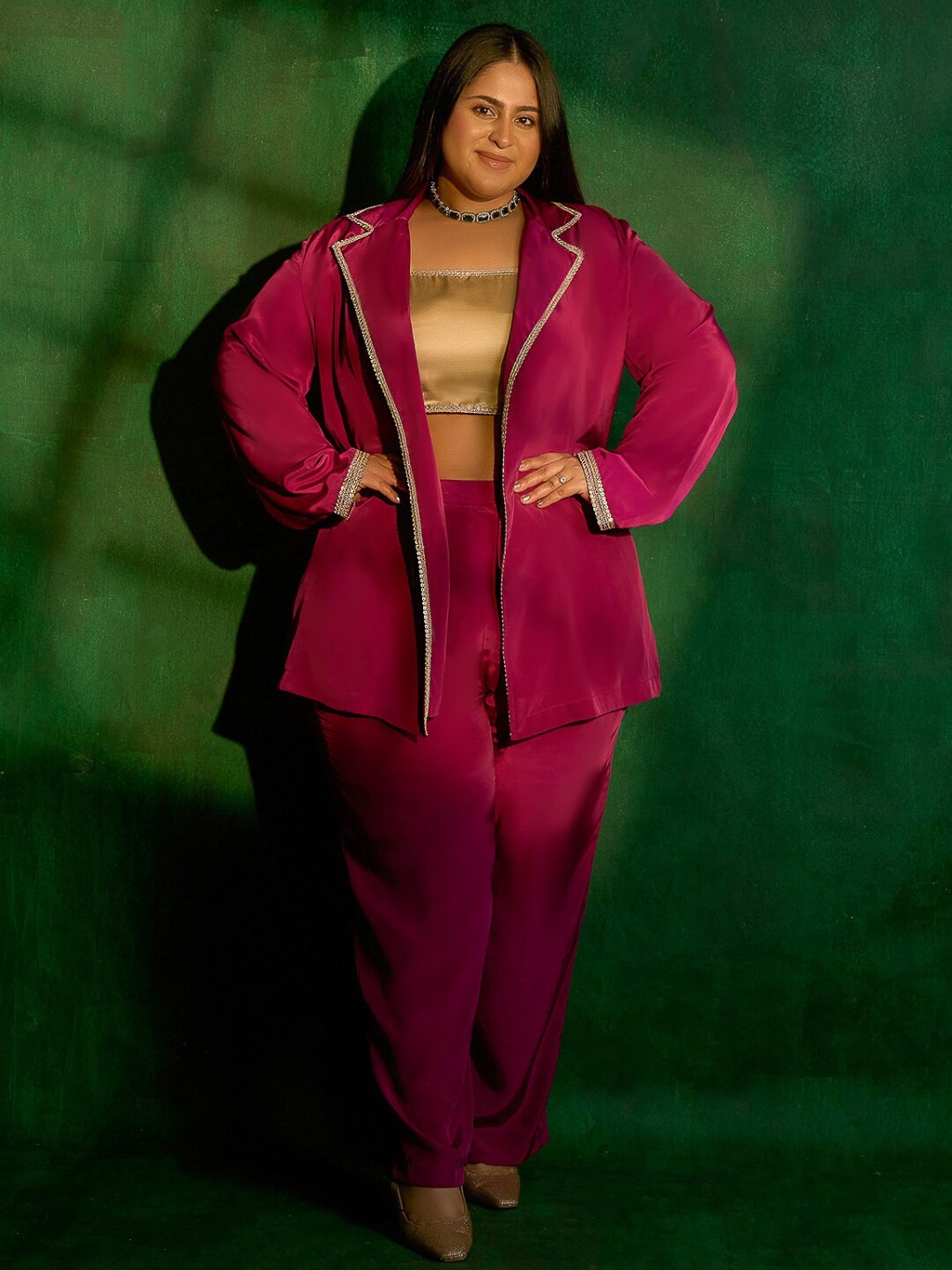 

Alaya By Stage3 Women Pink & Gold-Toned Crepe Palazzos