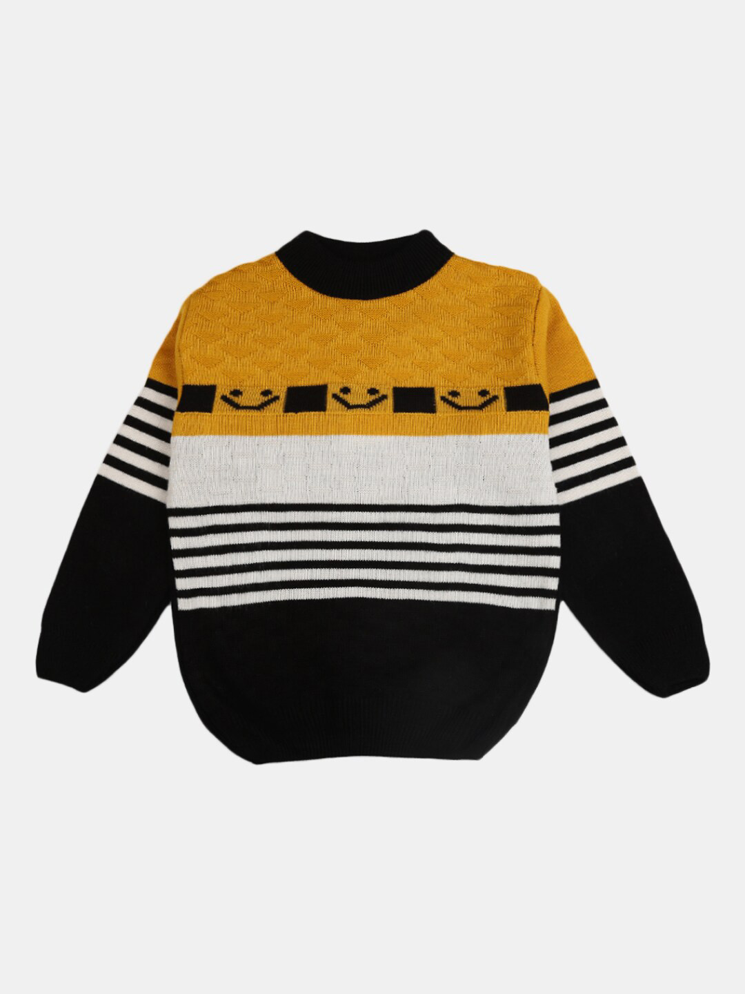 

V-Mart Boys Black & Yellow Striped Round Neck Pullover Sweatshirt