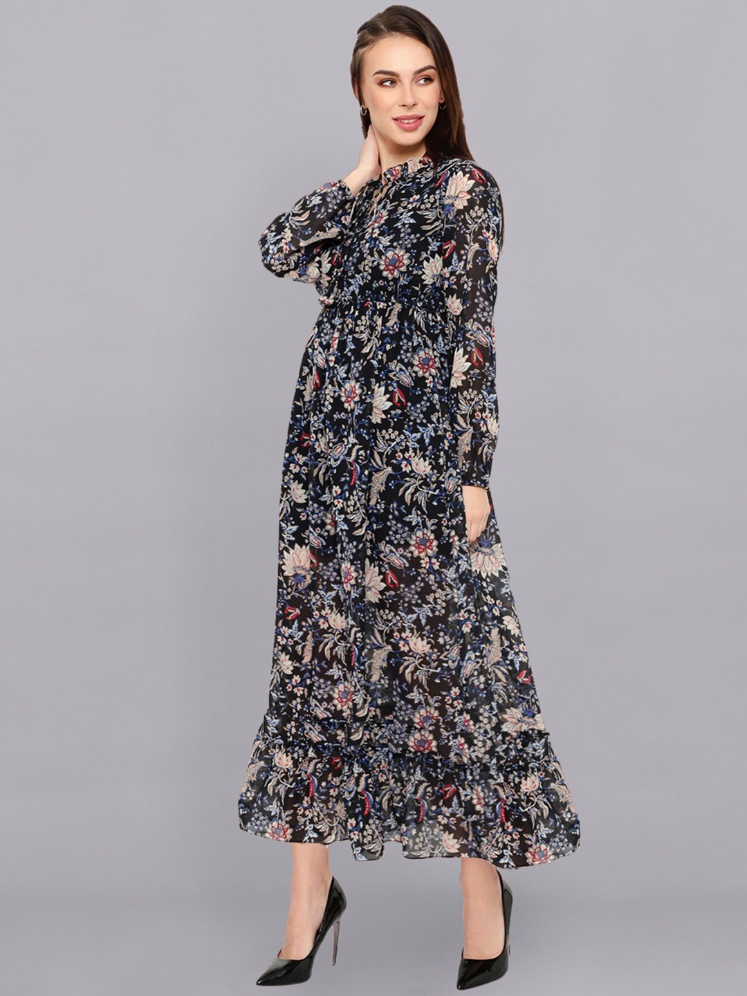 

shashvi Black Floral Georgette Maxi Dress