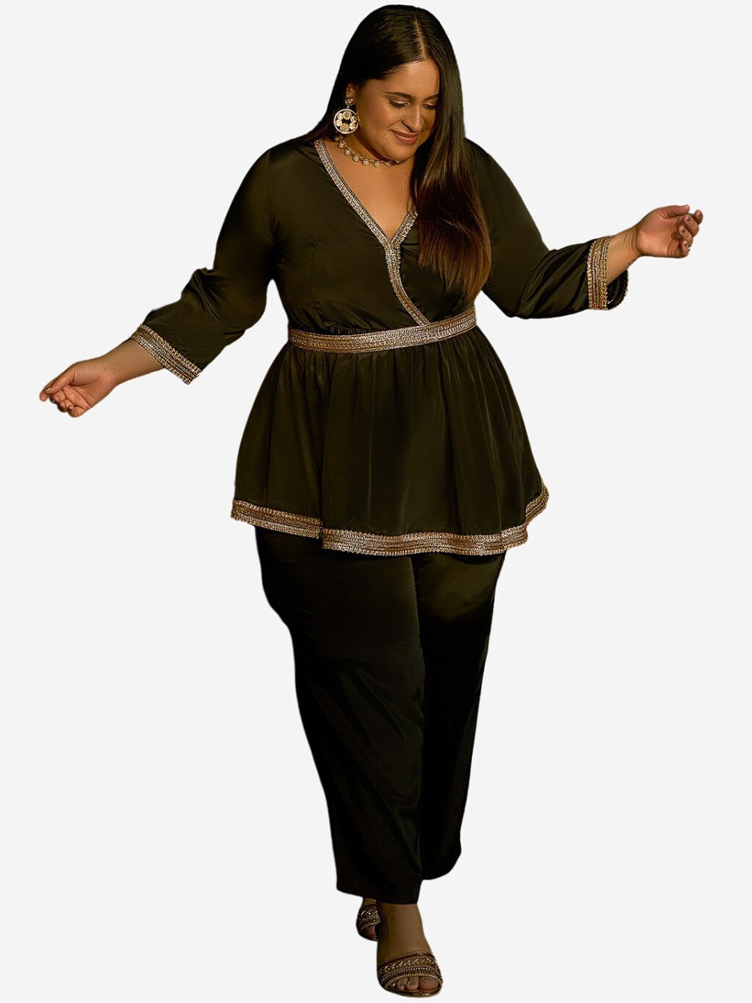 

Alaya By Stage3 Women Black Flared Sleeves Gotta Patti Crepe Kurta