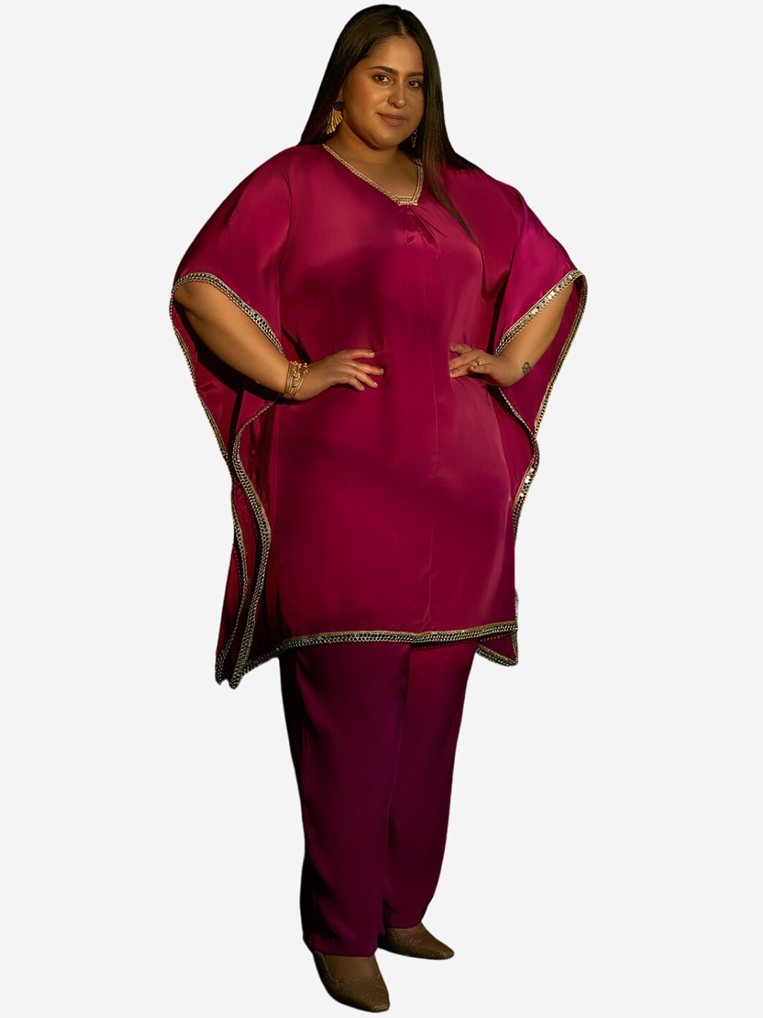

Alaya By Stage3 Women Plus Size Pink Flared Sleeves Crepe Kaftan Kurta