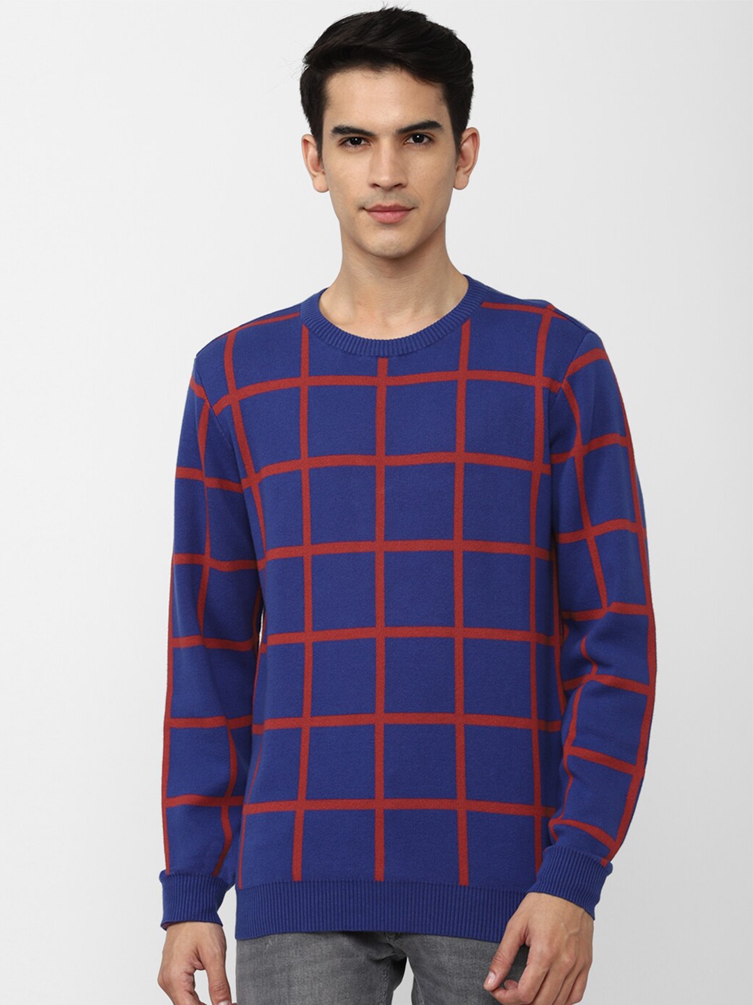 

FOREVER 21 Men Blue & Red Checked Pullover