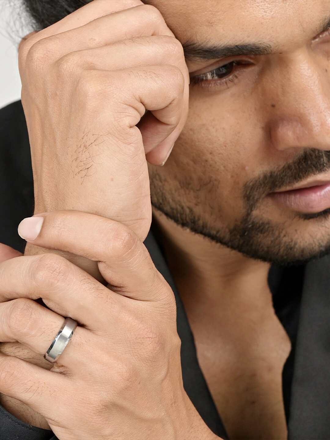 

PALMONAS Men Silver-Toned Solid Stainless Steel Ring