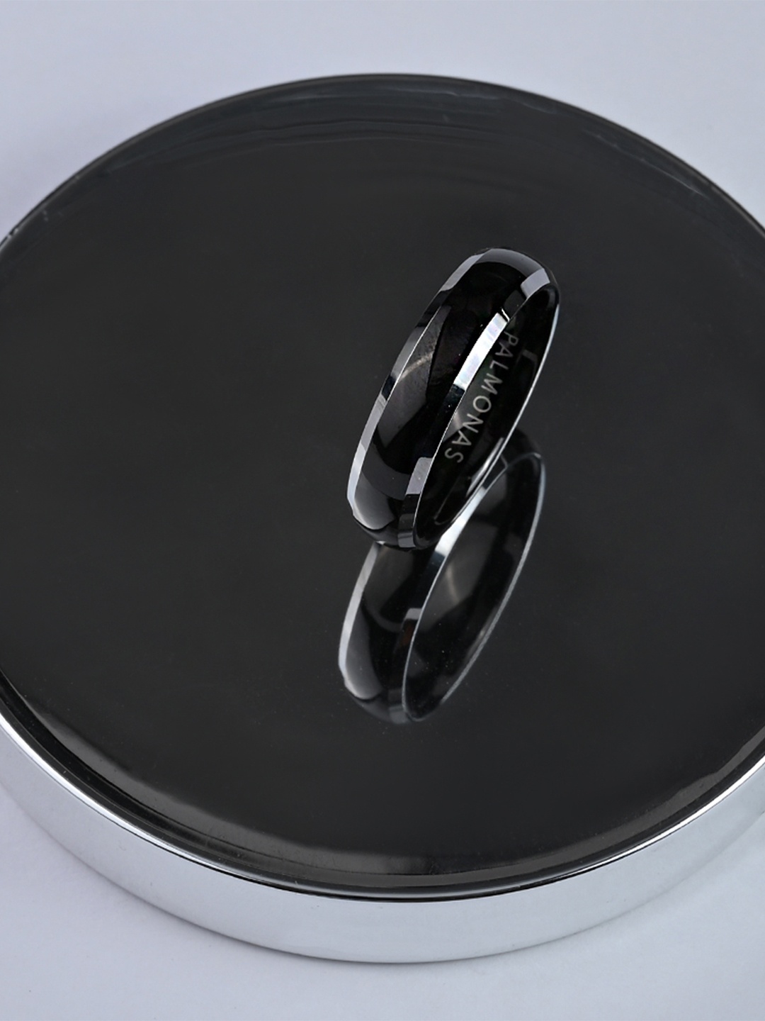 

PALMONAS Men Black Solid Stainless Steel Ring