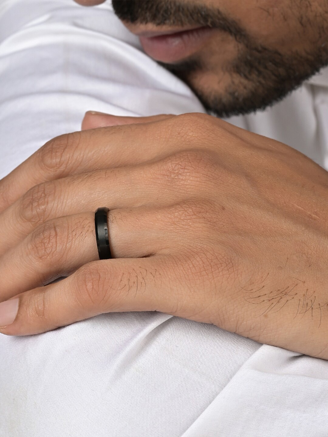 

PALMONAS Men Black Band Finger Ring