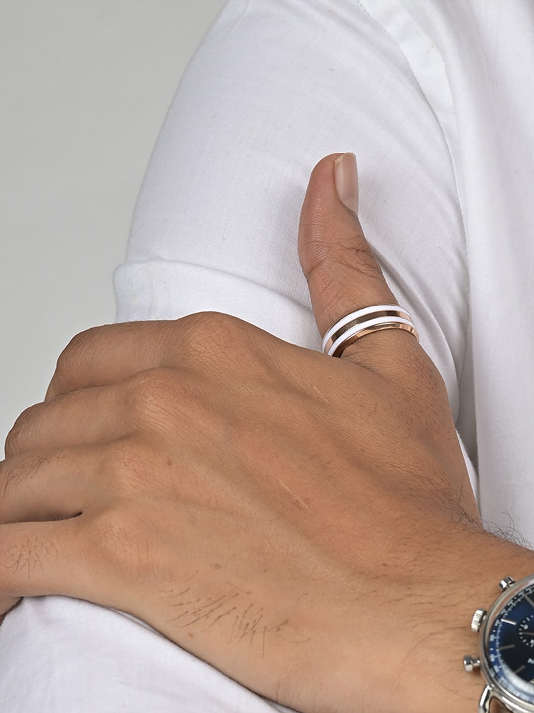 

PALMONAS Men Rose Gold-Plated Band Finger Ring