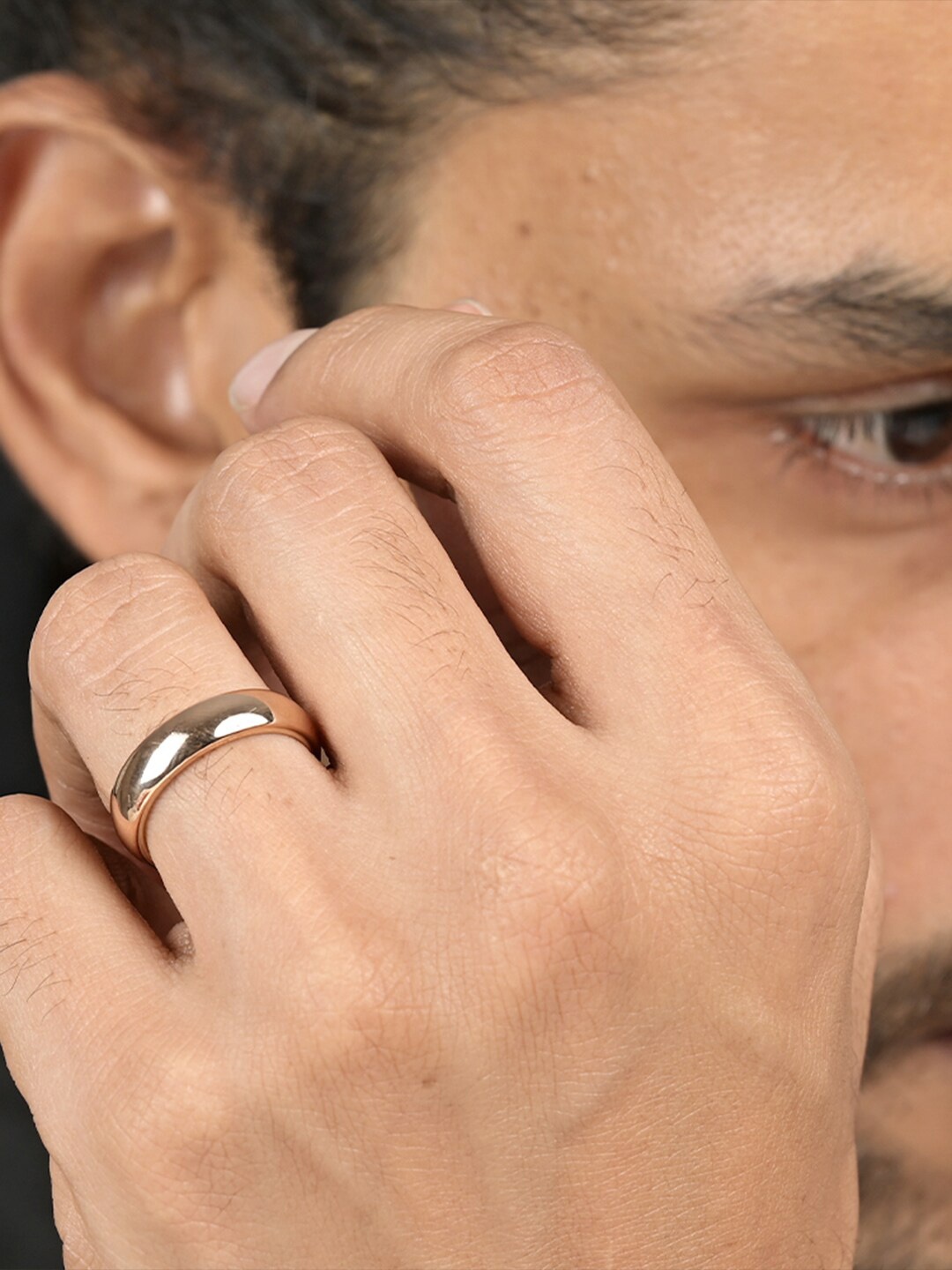 

PALMONAS Men 18K Rose Gold-Plated Band Finger Ring