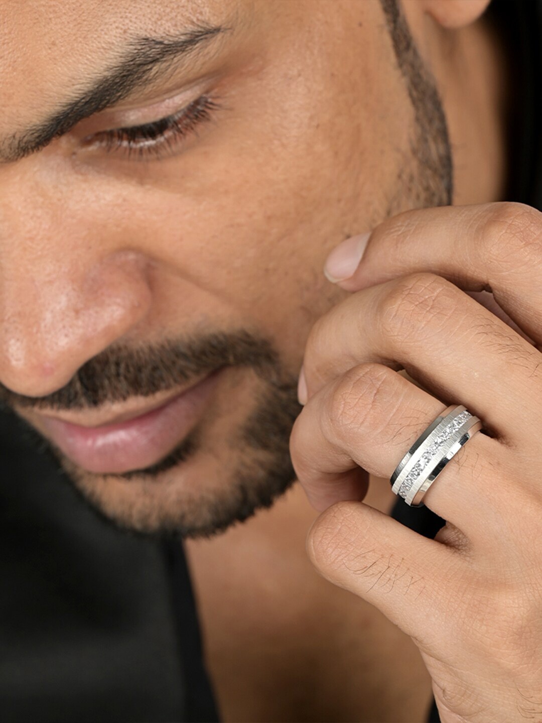 

PALMONAS Men Silver-Toned Tungsten Finger Ring
