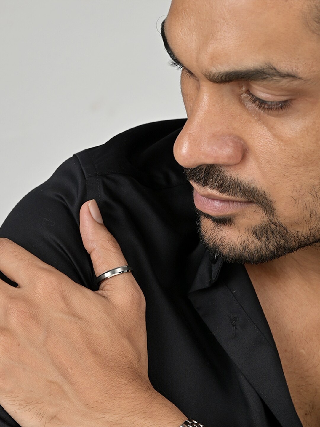 

PALMONAS Men Silver-Toned Solid Stainless Steel Ring