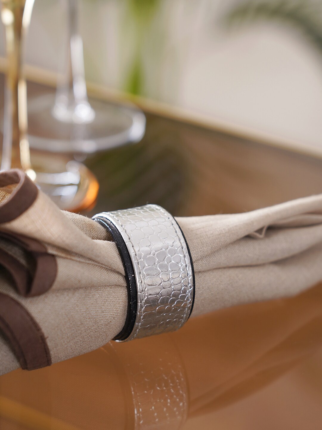 

Pure Home and Living Set Of 4 Solid Leather Napkins Rings, Black
