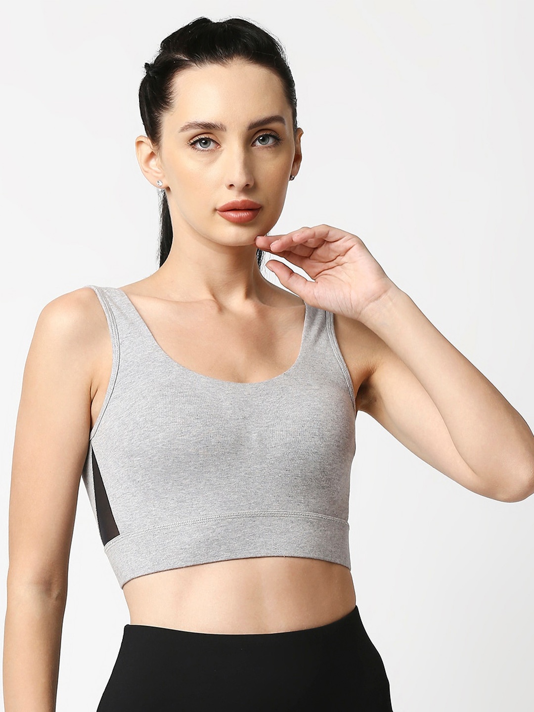 

SOIE Medium Impact Non Padded Non Wired Long Line Sports Bra, Grey