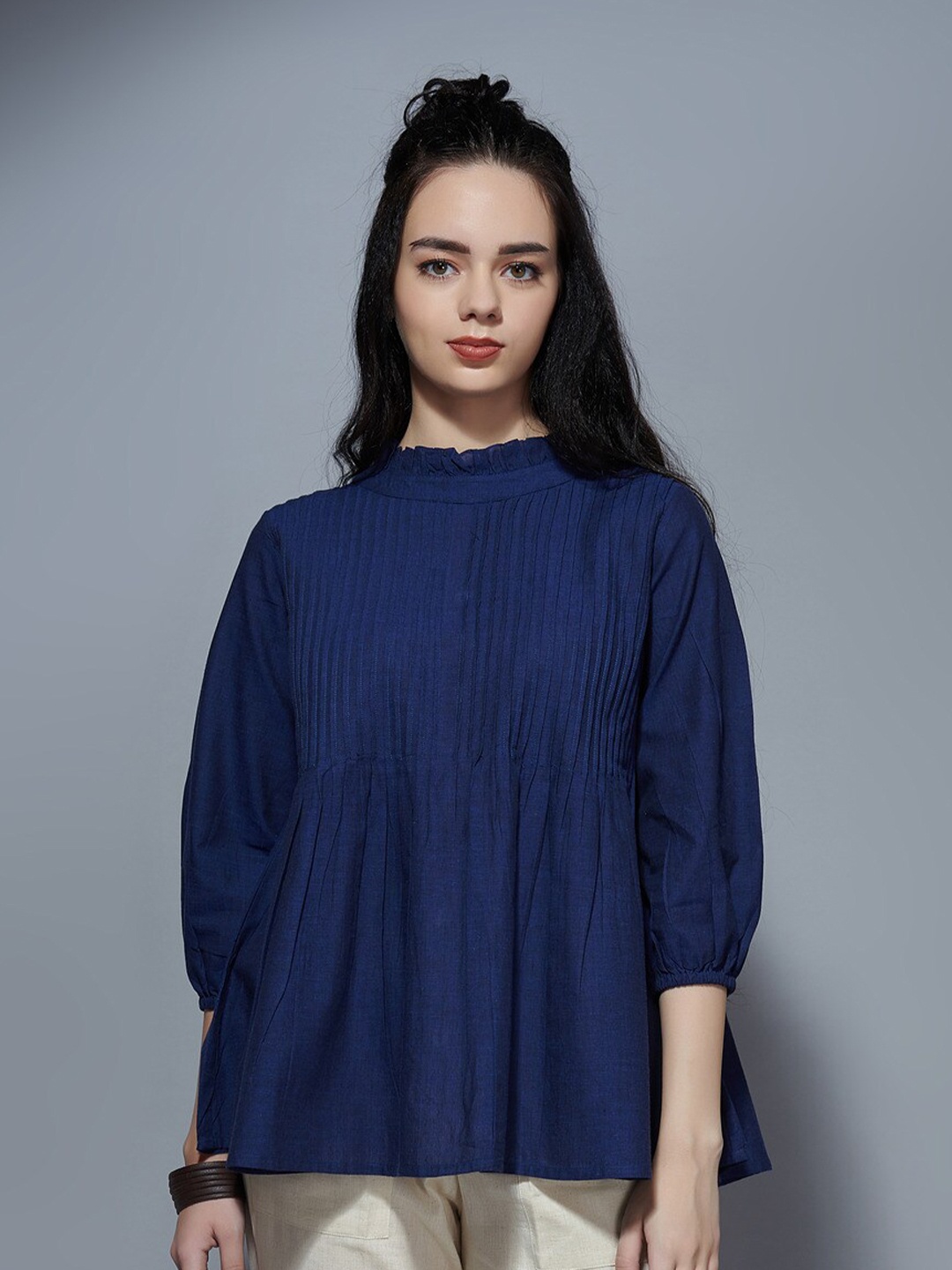 

the kaatn trail Women Navy Blue Pure Cotton Top