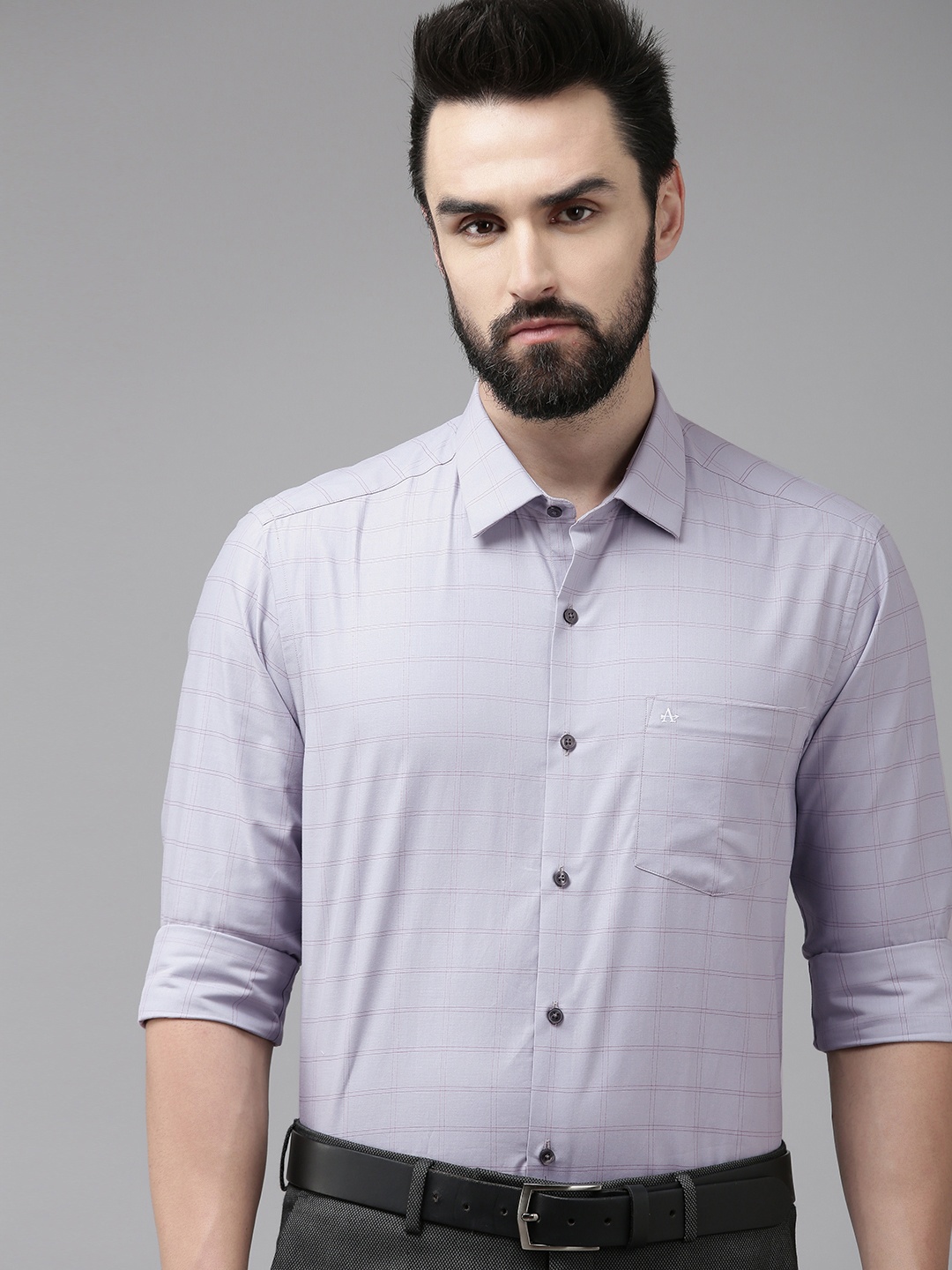 

Arrow Men Grey Checked Original Slim Fit Pure Cotton Formal Shirt