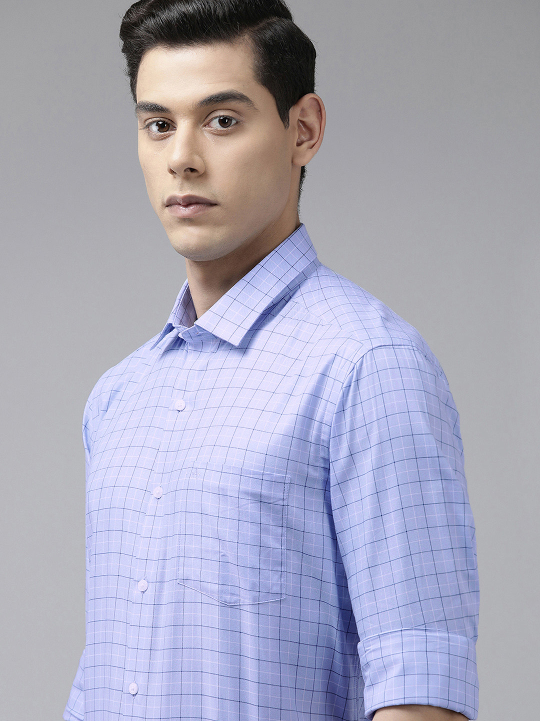 

Arrow Men Blue Original Slim Fit Grid Tattersall Checks Opaque Pure Cotton Formal Shirt