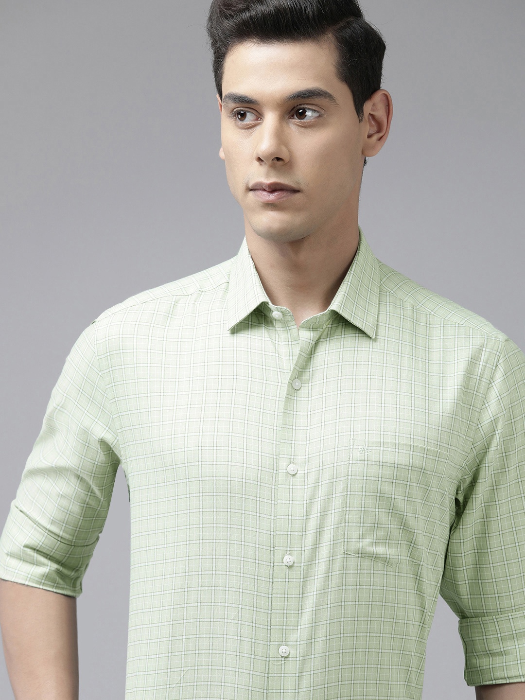 

Arrow Men Green & Green Manhattan Slim Fit Checked Pure Cotton Formal Shirt