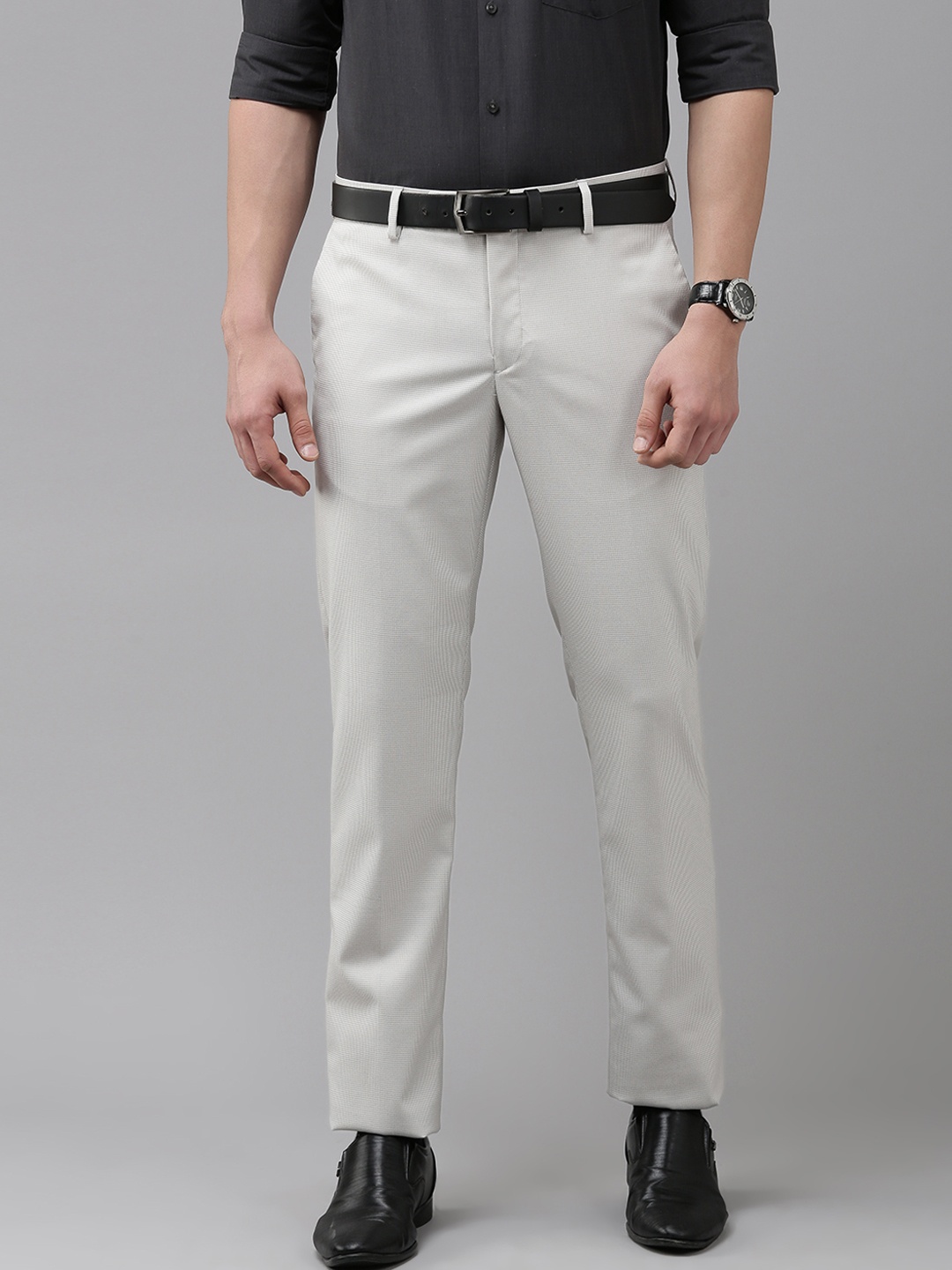 

Arrow Men Grey Solid Mid-Rise Tailored Formal Trousers