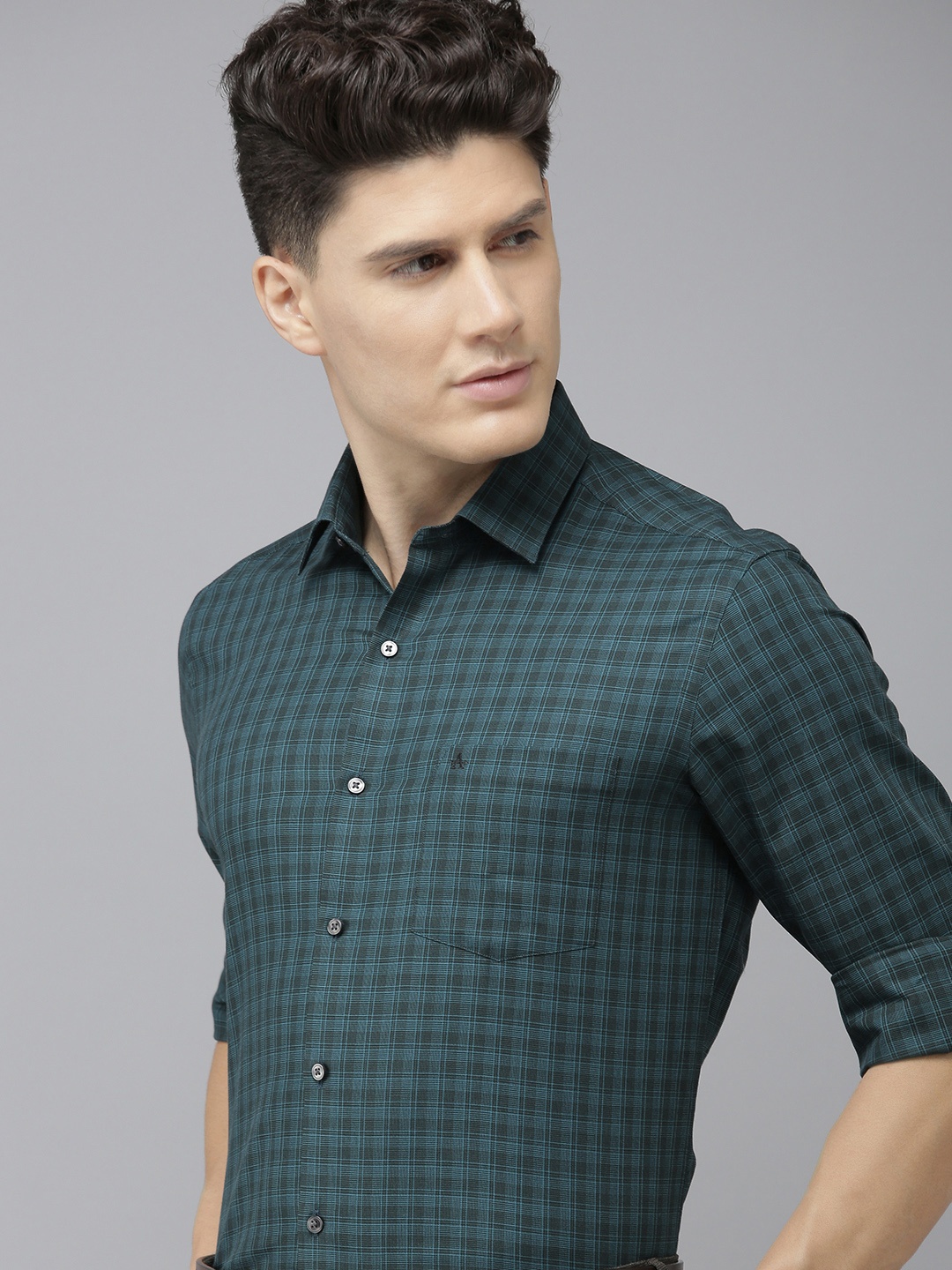 

Arrow Men Teal Green And Blue Original Slim Fit Checked Pure Cotton Formal Shirt