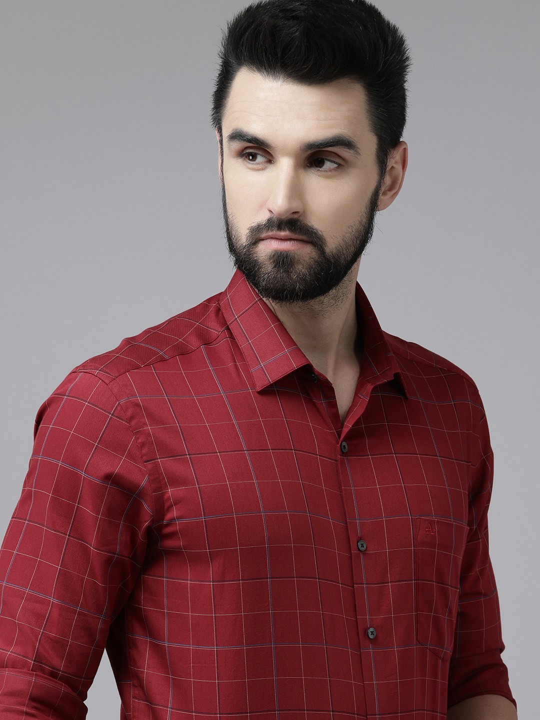 

Arrow Men Maroon Original Slim Fit Windowpane Checks Pure Cotton Formal Shirt