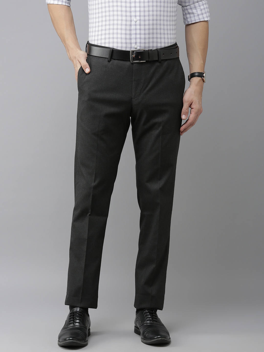

Arrow Men Black Solid Mid-Rise Formal Trousers
