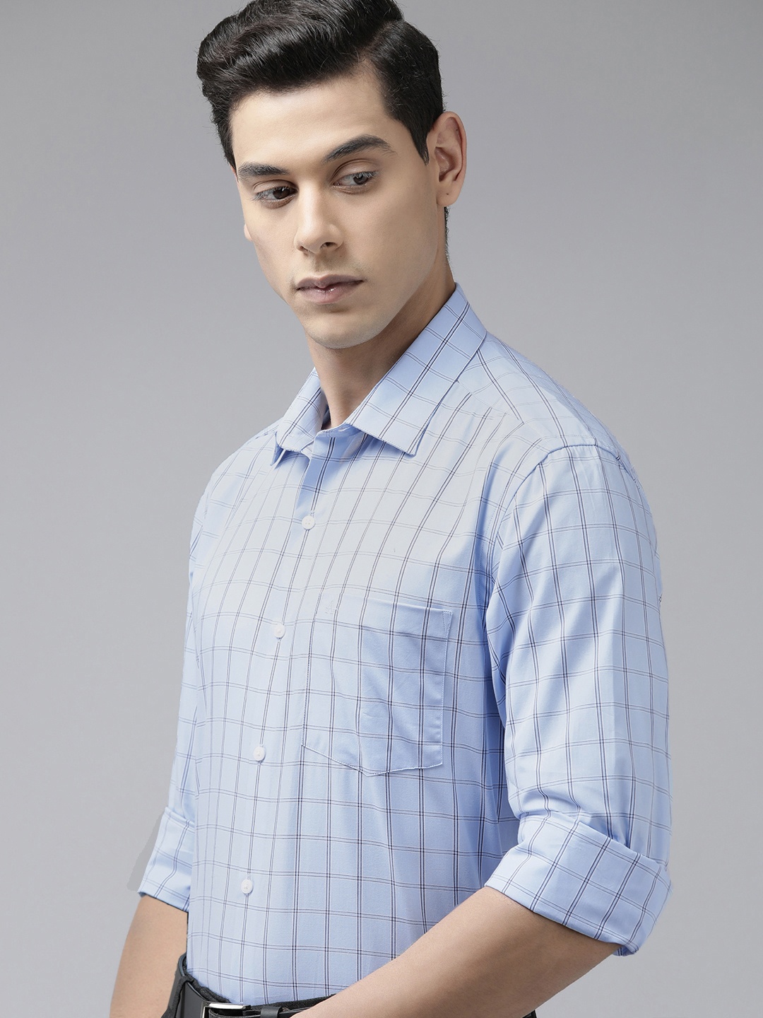 

Arrow Men Blue & Black Manhattan Slim Fit Checked Pure Cotton Formal Shirt