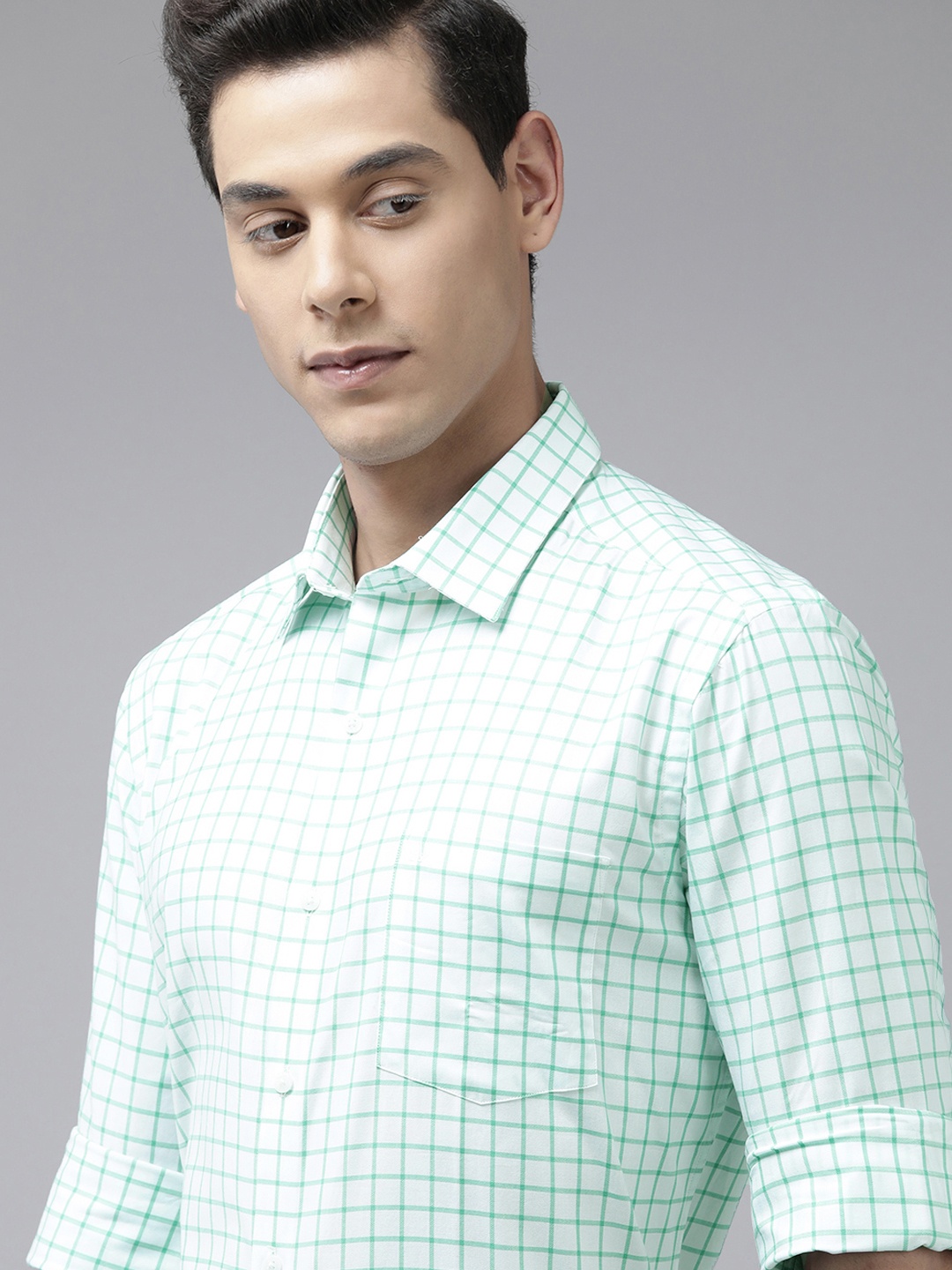 

Arrow Men Green Original Slim Fit Windowpane Checks Opaque Pure Cotton Formal Shirt