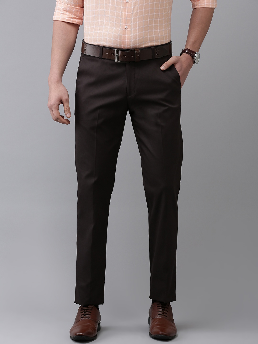 Arrow Men Brown Tailored Fit Formal Trousers