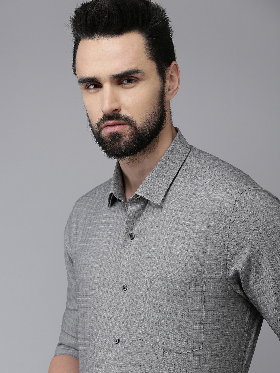 

Arrow Men Grey Manhattan Slim Fit Grid Tattersall Checked Pure Cotton Formal Shirt