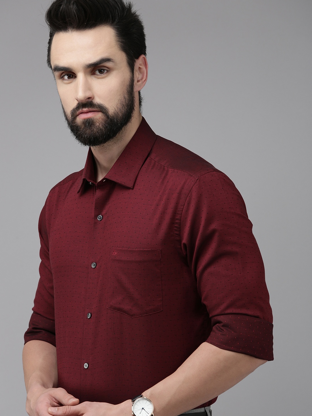 

Arrow Men Maroon Manhattan Slim Fit Micro Ditsy Opaque Self Design Pure Cotton Shirt