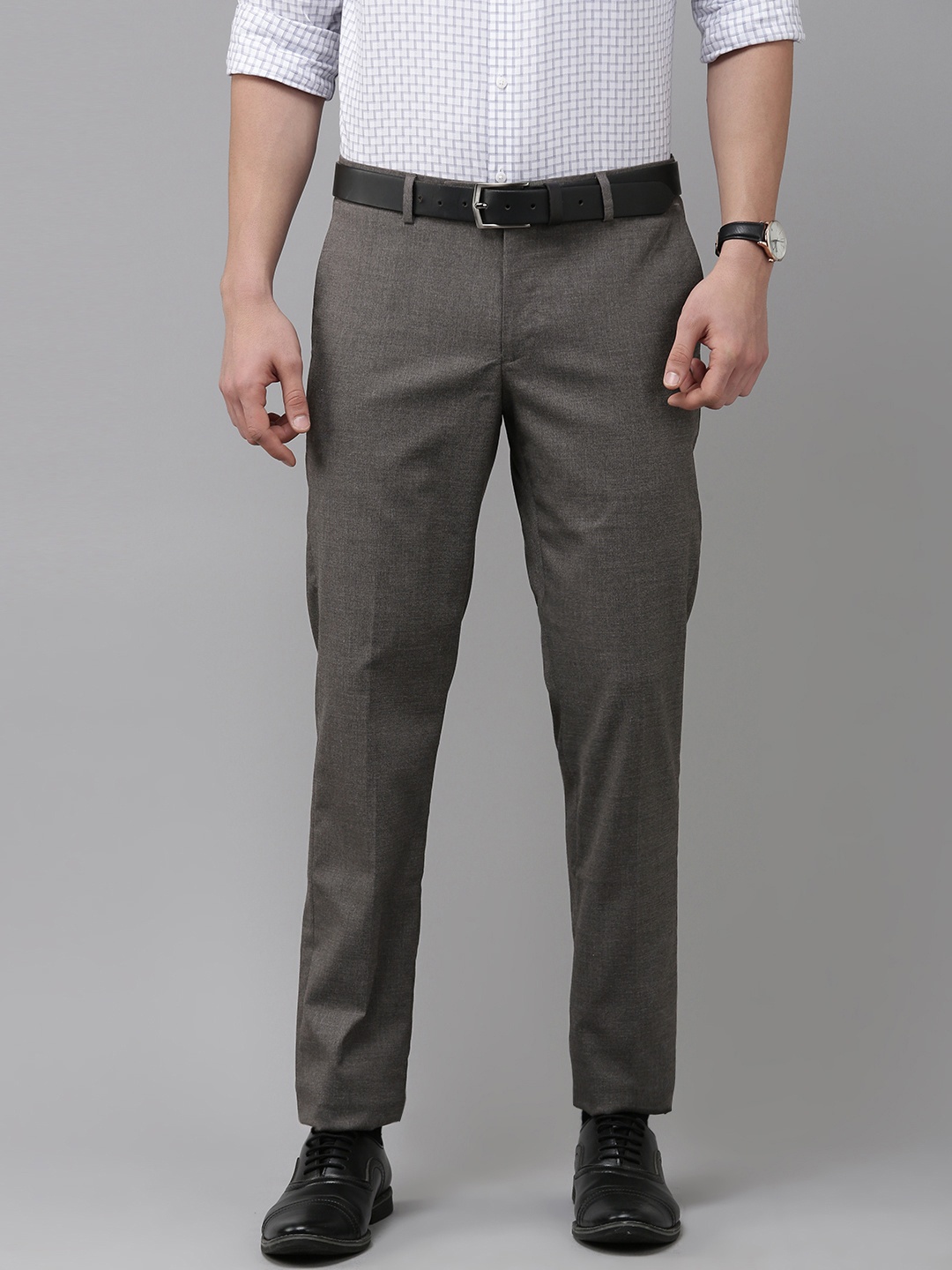 Arrow Men Grey Solid Tailored Formal Trousers