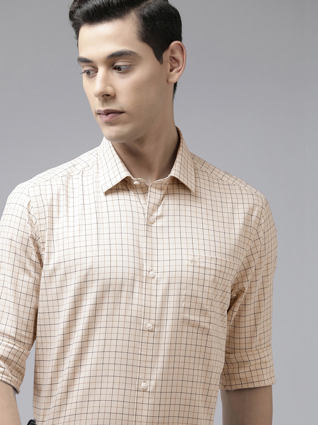 

Arrow Men Beige Original Slim Fit Checked Pure Cotton Casual Shirt