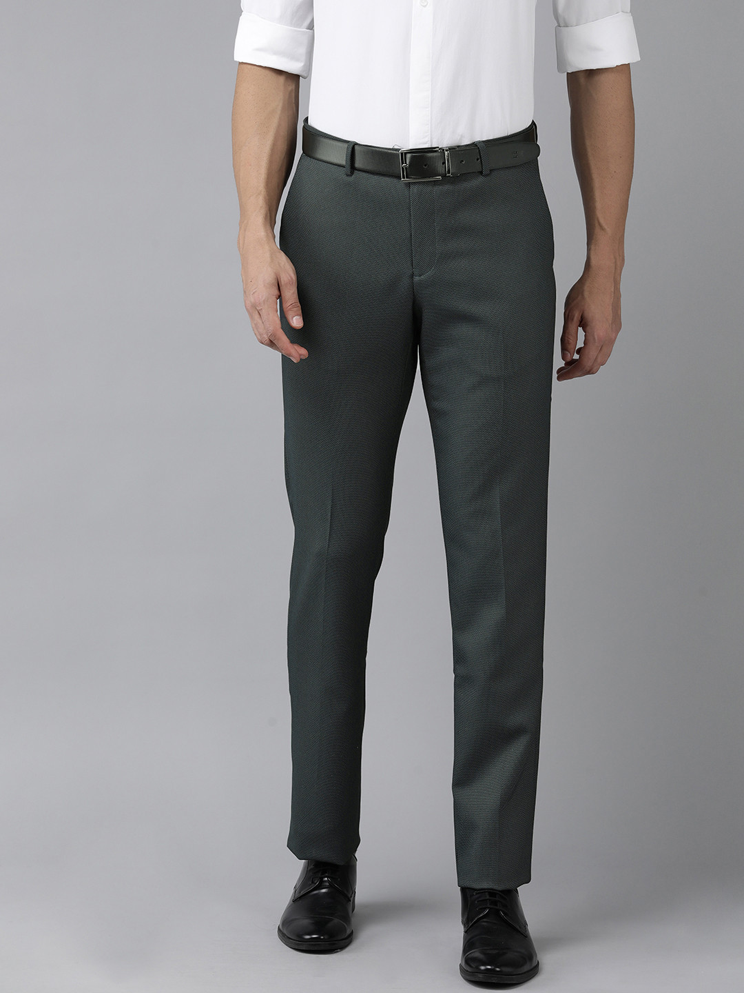 

Arrow Men Self Design Textured Tailored Fit Formal Trousers, Navy blue