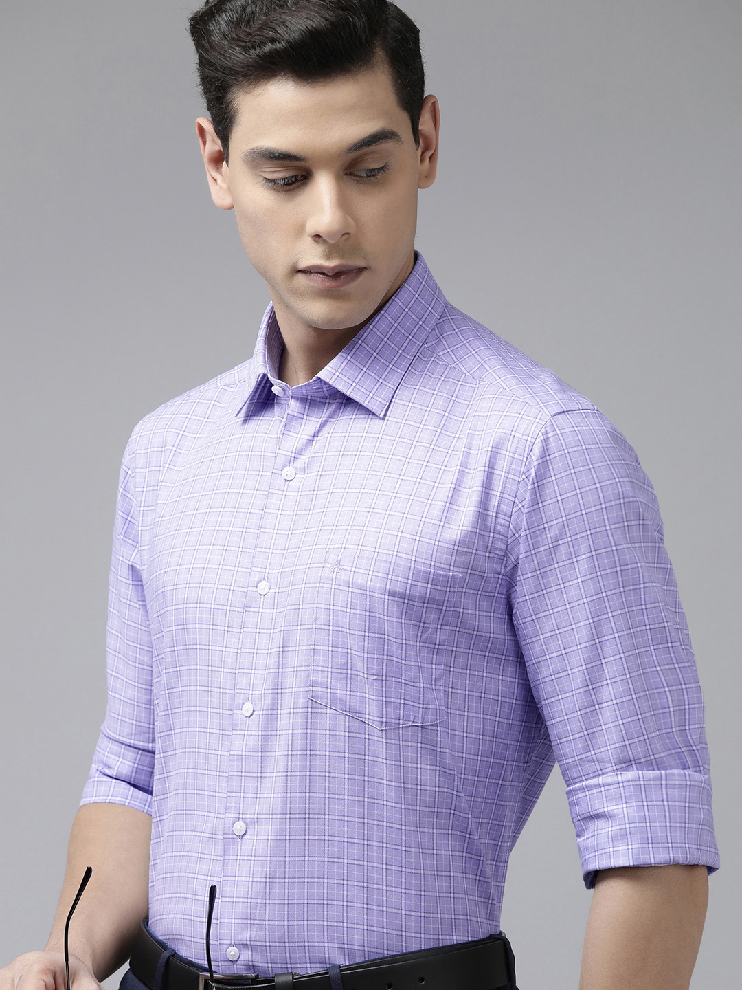 

Arrow Men Light Purple Original Slim Fit Tartan Checks Opaque Pure Cotton Formal Shirt