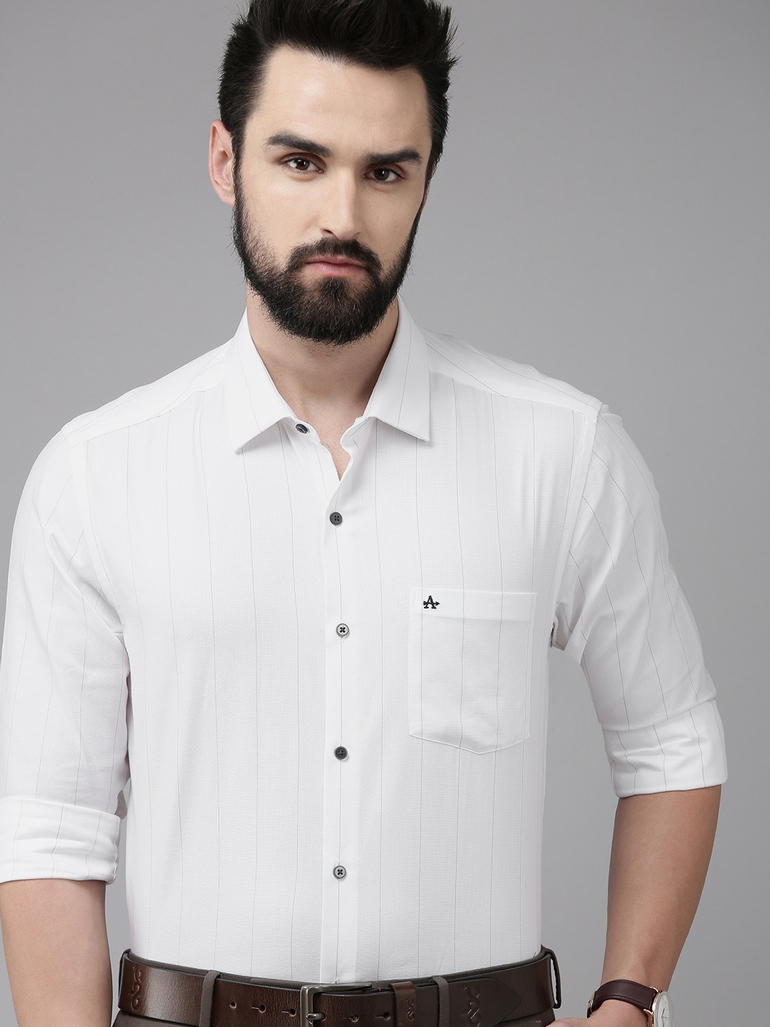 

Arrow Men White Manhattan Slim Fit Pinstripes Opaque Pure Cotton Formal Shirt