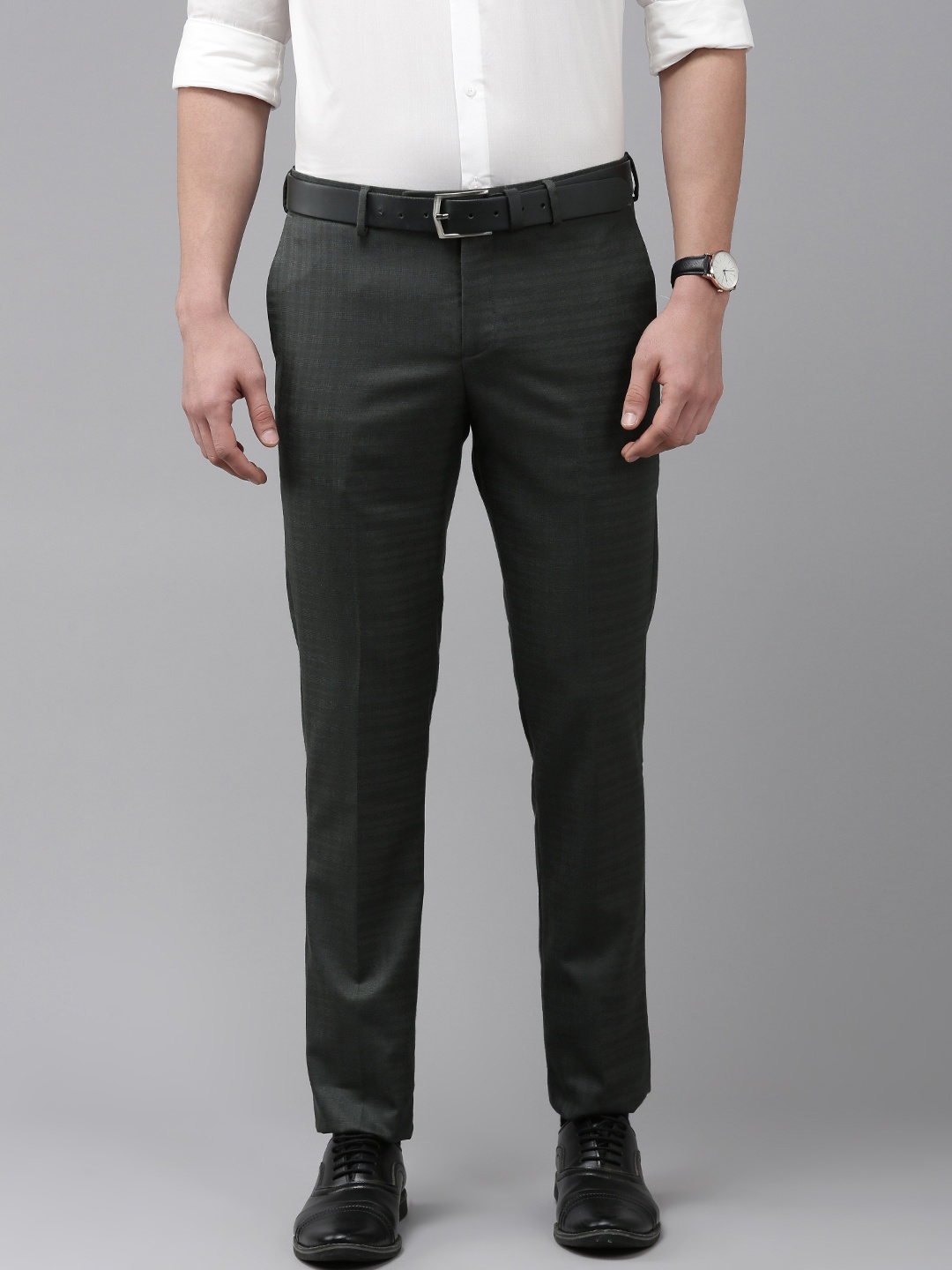 

Arrow Men Olive Green Checked Tailored Formal Trousers