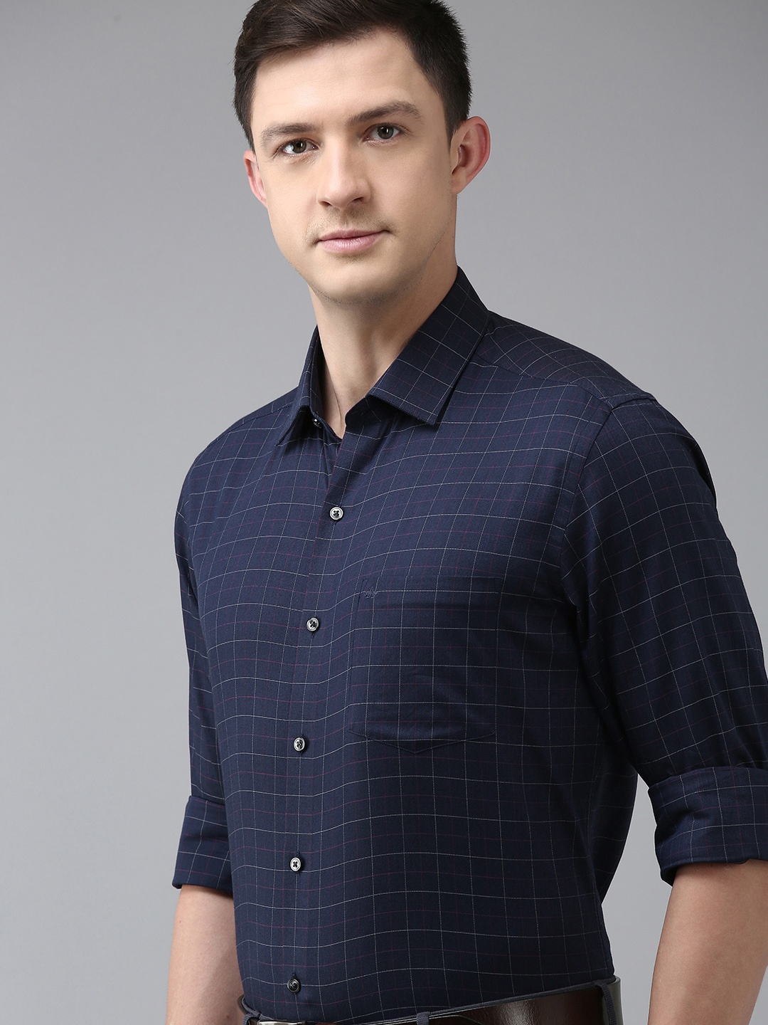 

Arrow Men Navy Blue Manhattan Slim Fit Checked Pure Cotton Formal Shirt