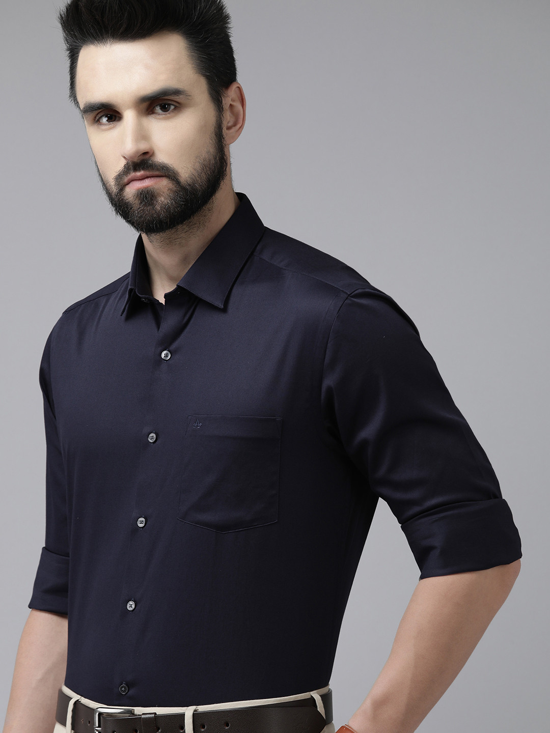 

Arrow Men Navy Blue Manhattan Slim Fit Solid Opaque Formal Shirt With Chest Pocket