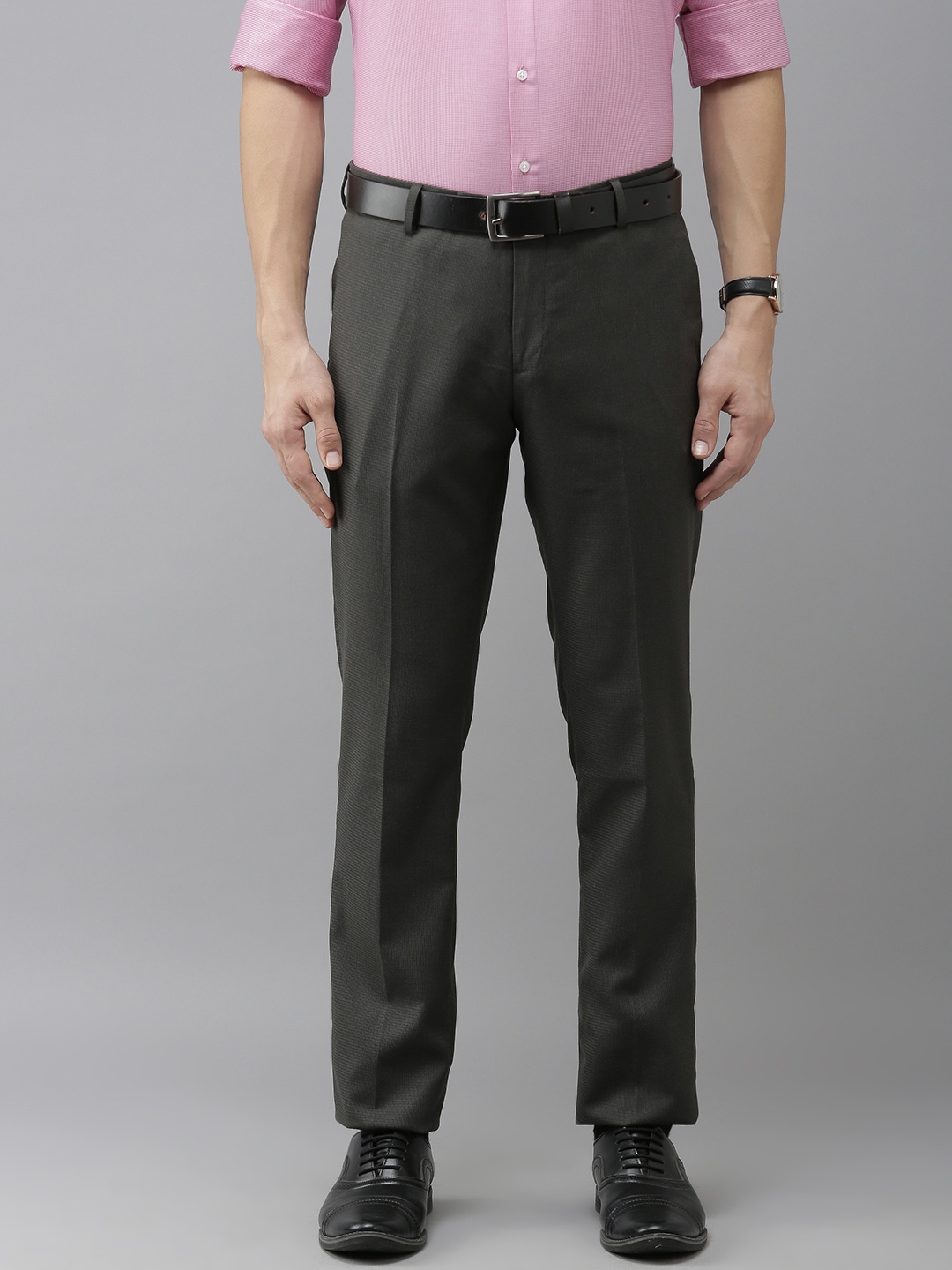 

Arrow Men Grey Self Design Textured Tailored Fit Pleated Formal Trousers