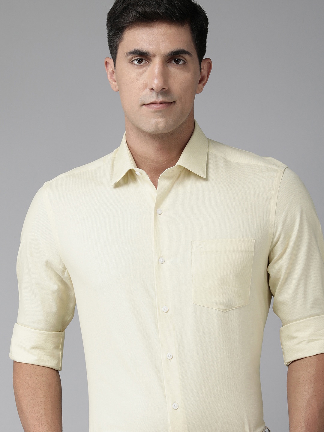 

Arrow Men Pure Cotton Manhattan Slim Fit Solid Formal Shirt, Yellow