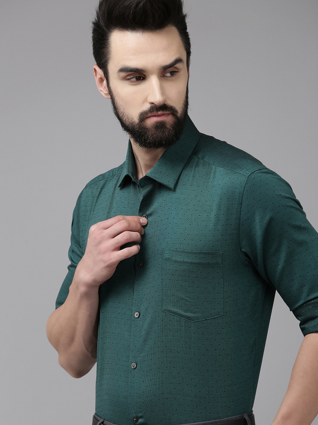 

Arrow Men Green Manhattan Slim Fit Micro Checks Opaque Self Design Pure Cotton Shirt
