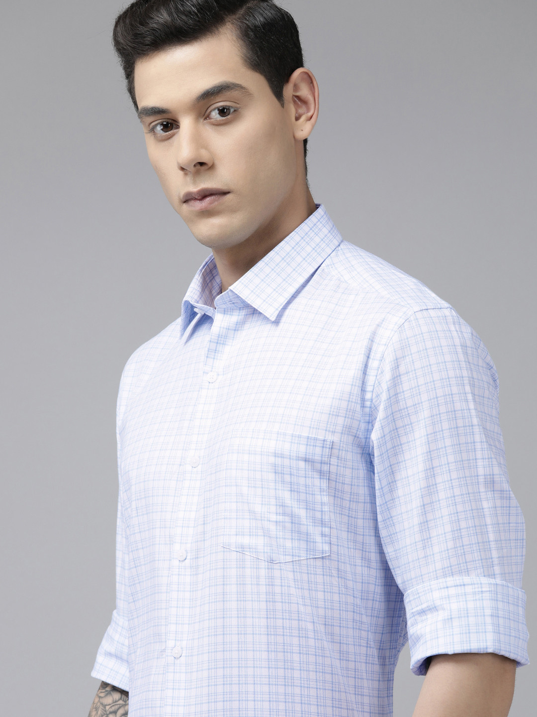 

Arrow Men White & Blue Manhattan Slim Fit Tartan Checked Pure Cotton Formal Shirt