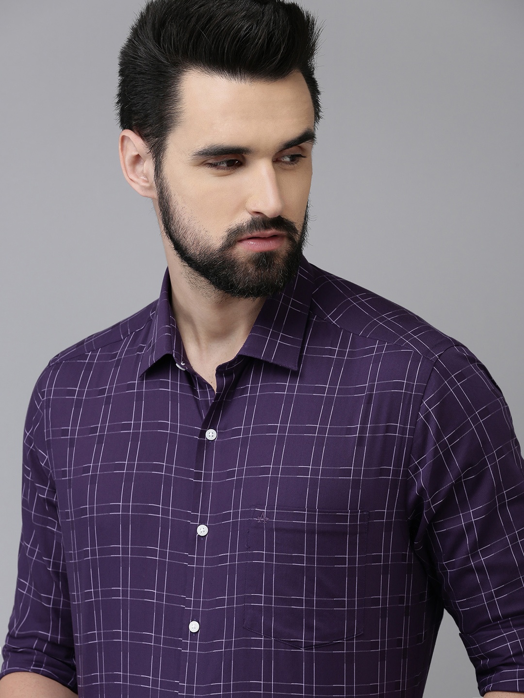 

Arrow Men Purple & White Manhattan Slim Fit Checked Pure Cotton Formal Shirt