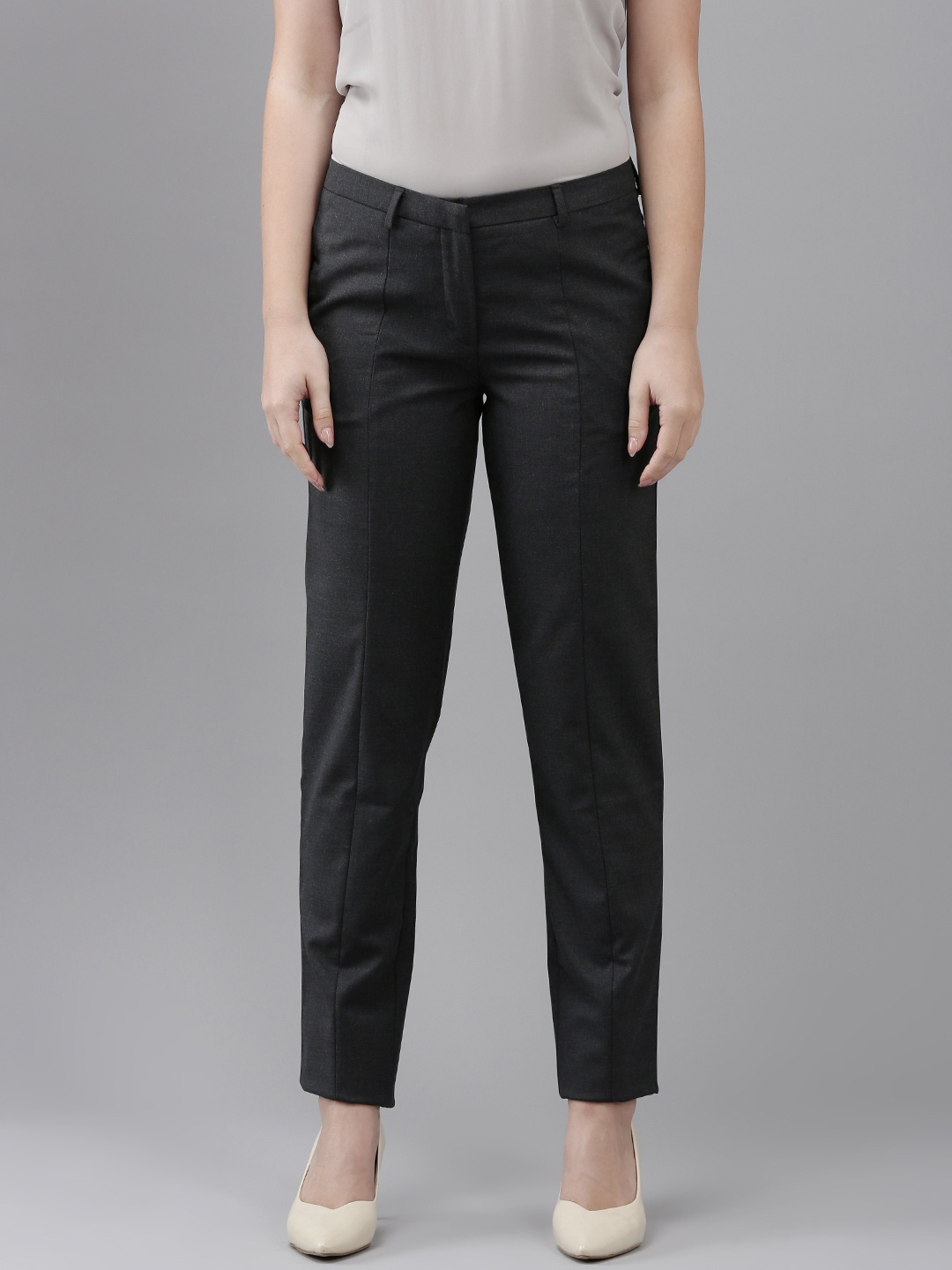 

Van Heusen Woman Flat Front Mid Rise Regular Trousers, Charcoal
