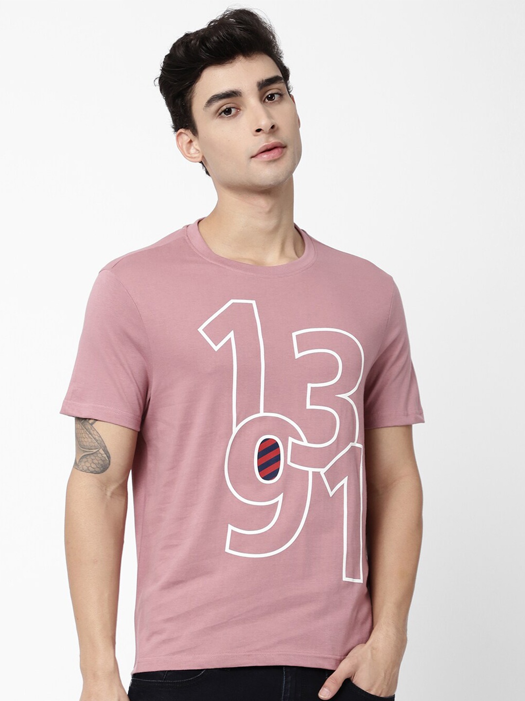 

AD By Arvind Men Pink Printed Cotton T-shirt